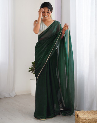 Samah Dyed, Embellished Bollywood Chiffon Saree(Green)