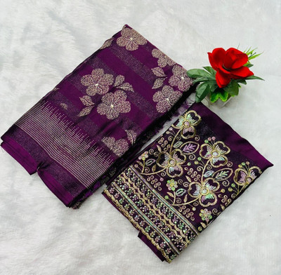 Ethina Fashion Floral Print Bollywood Brasso Saree(Magenta)