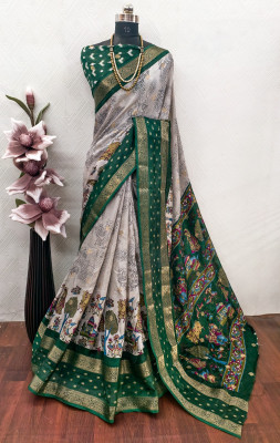 Sanjana Silks Printed, Woven Bollywood Viscose Rayon Saree(Green)