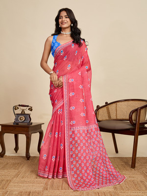 Tasrika Printed Daily Wear Linen Saree(Red)
