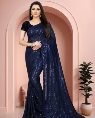 JAYAMENTERPRISE Embellished Bollywood Georgette Saree(Dark Blue)
