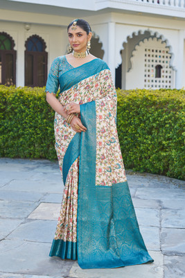 DHARMRAJ ENTERPRISE Digital Print Banarasi Crepe Saree(Light Blue)