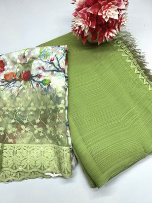 HouseOfCommon Digital Print, Solid/Plain Daily Wear Georgette Saree(Light Green)