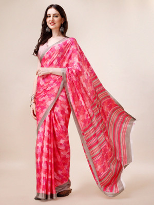 Dori Printed Daily Wear Crepe, Silk Blend Saree(Pink)