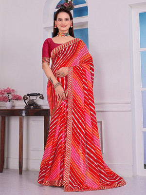 Anmi Printed Bandhani Georgette Saree(Red)