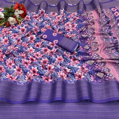 Sanskriti Synthetics Printed Handloom Polyester Saree(Purple)