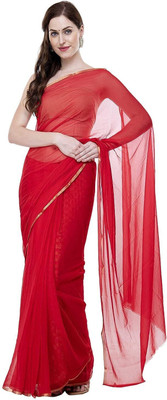 SainiVastra Solid/Plain Daily Wear Chiffon Saree(Red)