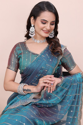 K 5 FASHION Embellished Bollywood Jimmy choo Saree(Light Blue)