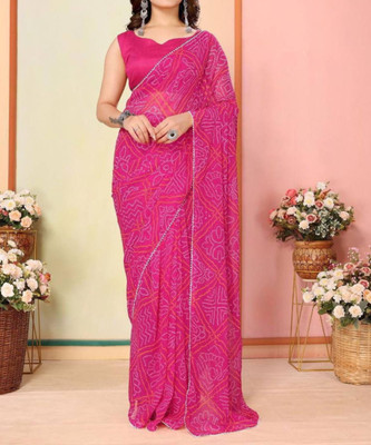 Aruniti Printed, Embellished Pre Draped Saree Georgette Saree(Pink)