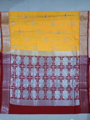 TRFASHIONHUB Woven Kanjivaram Handloom Georgette Saree(Gold)