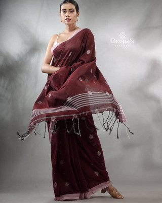 LDma Woven Handloom Handloom Pure Cotton Saree(Maroon)