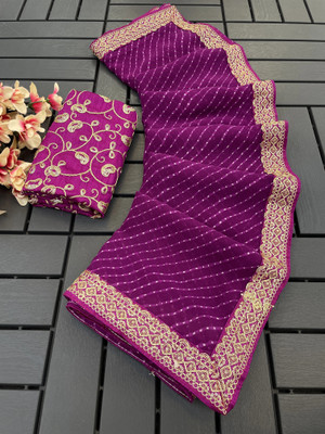 RHG Fashion Embroidered, Printed Bandhani Georgette Saree(Purple)