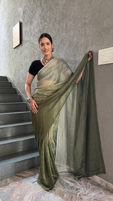 Sperova Ombre, Self Design Bandhani Nylon Saree(Green, Grey)