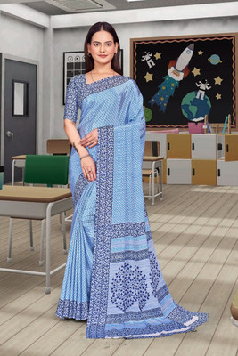 Feminista Printed, Solid/Plain Daily Wear Crepe Saree(Light Blue)