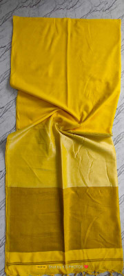 SAYAN CREATION Self Design, Temple Border Handloom Cotton Blend Saree(Yellow)