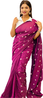 MA TARA TEXTILES ROHIT Floral Print Handloom Cotton Blend Saree(Purple)