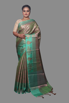 GNSARI Woven Banarasi Silk Blend Saree(Light Green)