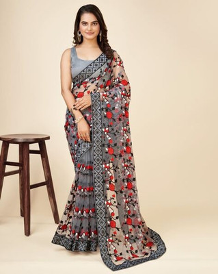 MRUTIENTERPRIS Embroidered Bollywood Net Saree(Grey)