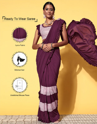 Samah Solid/Plain Bollywood Lycra Blend, Satin Saree(Maroon, Pink)