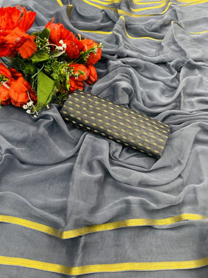 JiproStore Solid/Plain Daily Wear Chiffon Saree(Grey)