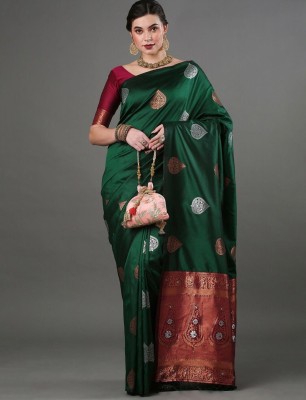 NikssCreation Woven Banarasi Silk Blend, Jacquard Saree(Green)