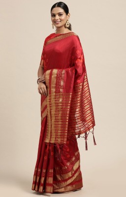 Hritika Woven Banarasi Silk Blend Saree(Maroon)