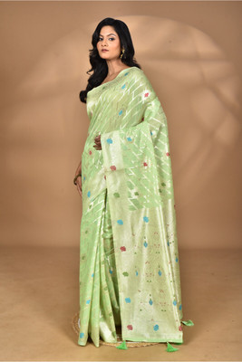 MorChari Woven Chanderi Pure Silk Saree(Green)