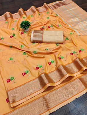 Divastri Self Design, Embroidered, Woven Banarasi Cotton Silk, Jacquard Saree(Yellow)