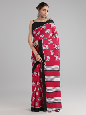 Anouk Rustic Printed Daily Wear Cotton Blend Saree(Pink)