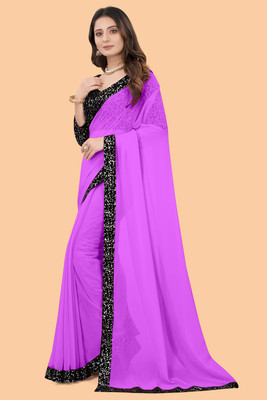 Heyinz Clothing Solid/Plain Bollywood Georgette Saree(Purple)