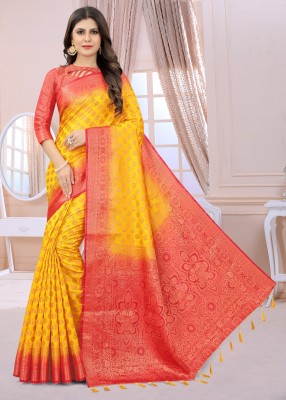 ANGOORI TEXTILES Woven Banarasi Cotton Silk Saree(Multicolor)