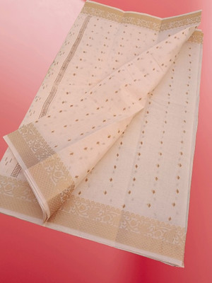 Happy Creation Woven Tant Cotton Blend Saree(Beige)