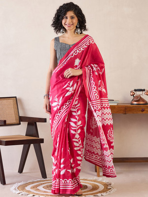 Divastri Printed Daily Wear Cotton Blend Saree(Pink)