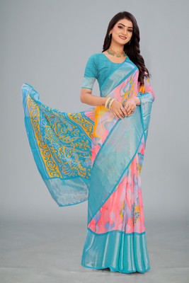 venisha creation Printed Bollywood Chiffon Saree(Pink)