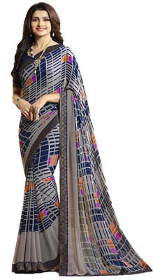 Meet Trendz Floral Print, Printed Bollywood Georgette Saree(Blue)