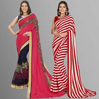 kashvi sarees Printed, Striped Daily Wear Georgette Saree(Pack of 2, Multicolor)