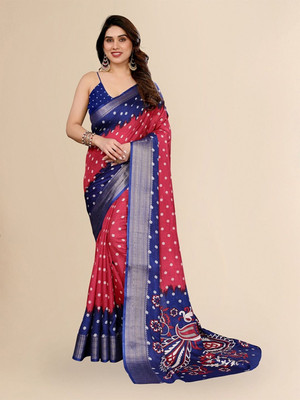 Moda Rapido Printed Bandhani Silk Blend Saree(Maroon, Blue)