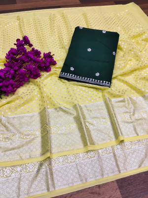 Radhika Fab Printed, Embellished Bollywood Georgette Saree(Yellow)