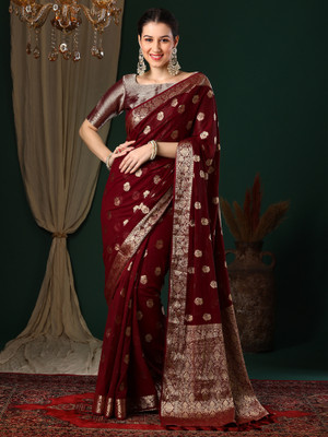 Divastri Woven Kanjivaram Georgette Saree(Maroon)