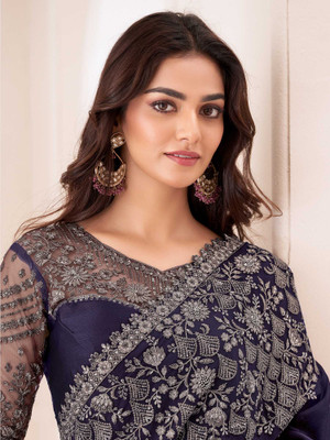 Sareemall Embellished Bollywood Chiffon Saree(Purple)