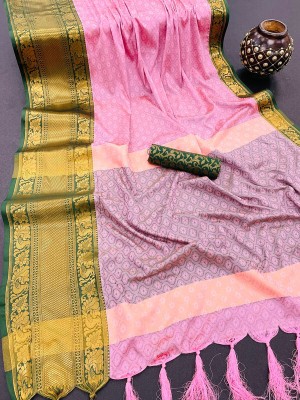 Juhi Collection Self Design Dharmavaram Cotton Silk Saree(Pink)