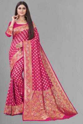 AVDOM Woven Kanjivaram Silk Blend Saree(Pink)