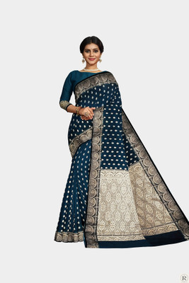 HouseOfCommon Woven Banarasi Silk Blend Saree(Dark Green)