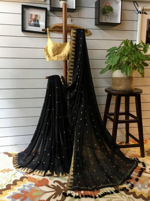 binita Self Design Handloom Cotton Blend Saree(Black)