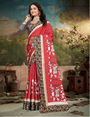 HouseOfCommon Printed Kanjivaram Pure Cotton, Cotton Silk Saree(Red)