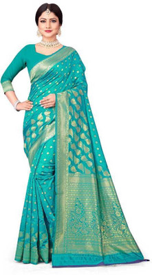 MAHALACMI FAB Self Design Bollywood Silk Blend, Jacquard Saree(Light Green)