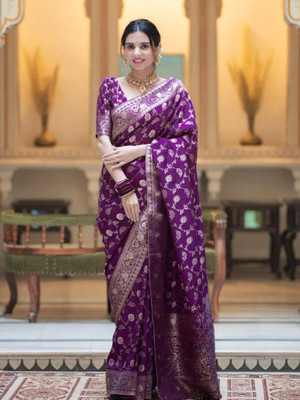 ADESHETHNICWEAR Self Design Banarasi Art Silk Saree(Purple)