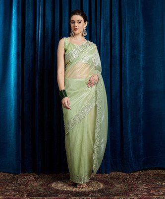 Sareemall Embroidered Bollywood Net Saree(Light Green)