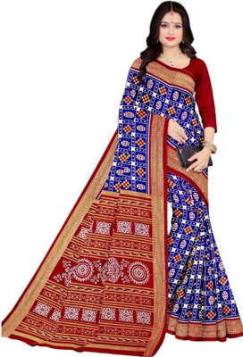 kalyani nx Printed Sambalpuri Pure Cotton Saree(Blue)