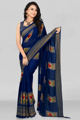 Leelavati Printed Bollywood Georgette Saree(Dark Blue)